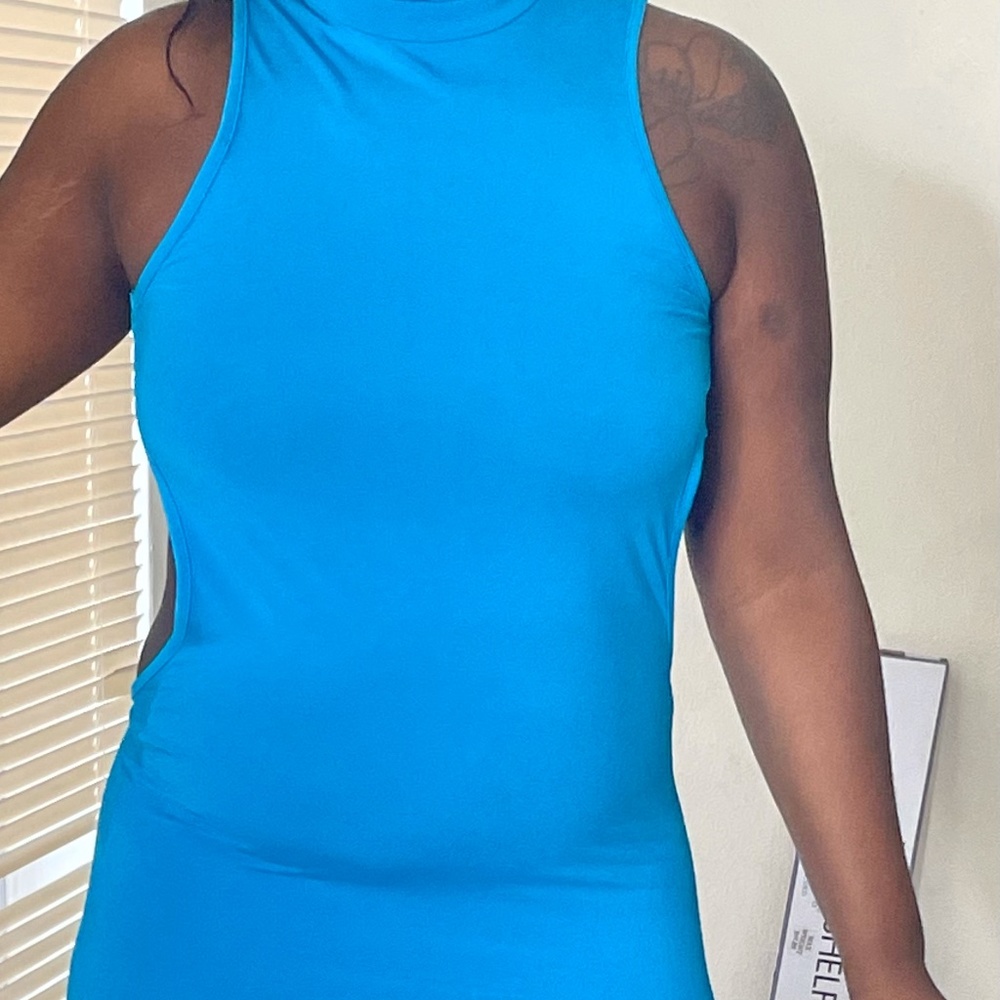 Medium blue open back dress